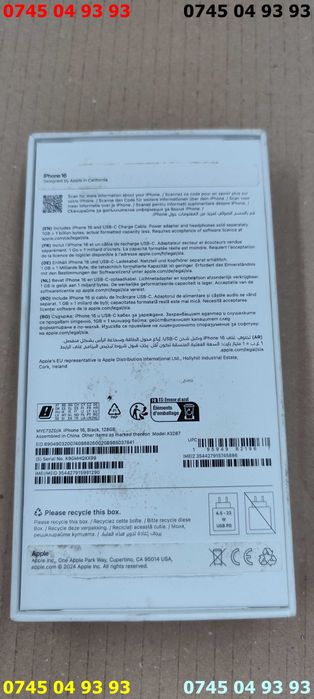 cutie goala telefon IPHONE 16 Black 128gb
