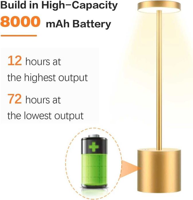Lampă de masă fără fir LED pentru masă, noptieră, birou