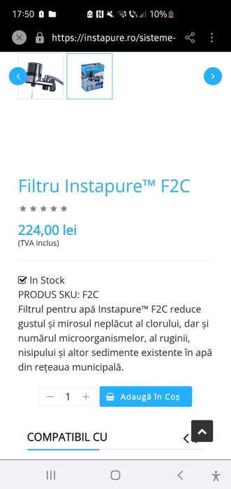 Instapure- filtru apă -ghiuveta