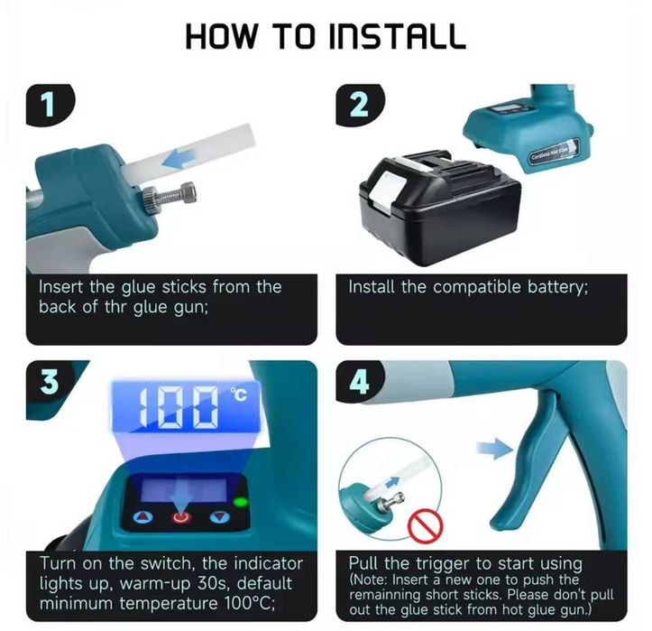 Акумулаторен Пистолет за топло лепило с дисплей и рег.на температурата