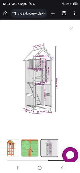 Colivie de păsări maro 60x58,5x160 cm din lemn masiv de pin