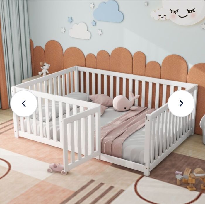 Pat simplu pentru copii 140x200, cadru de pat cu balustrade și ușă,