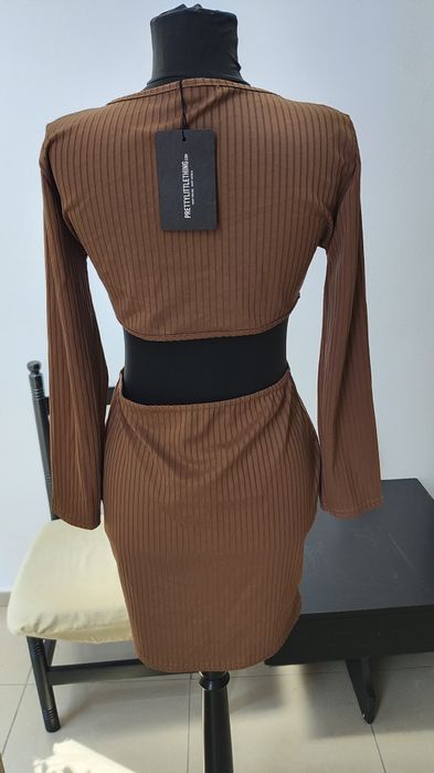 Кафява секси рокля по тялото