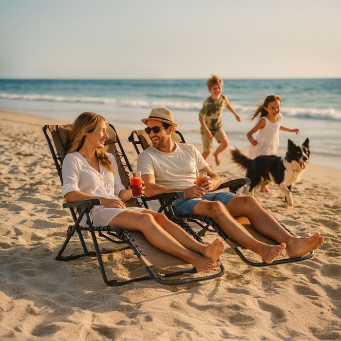 Сгъваем градински шезлонг с нулева гравитация и сенник – комфорт за пъ