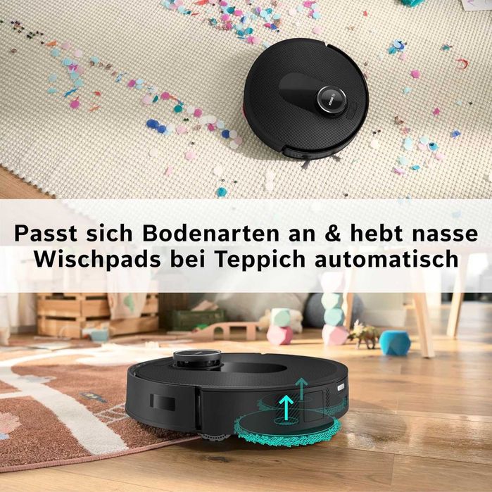 Прахосмукачка робот Bosch Spotless Max BCRDW3B с функция за избърсване, всмукателна мощност 11 000 Pa, моп, станция за мокро и сухо почистване