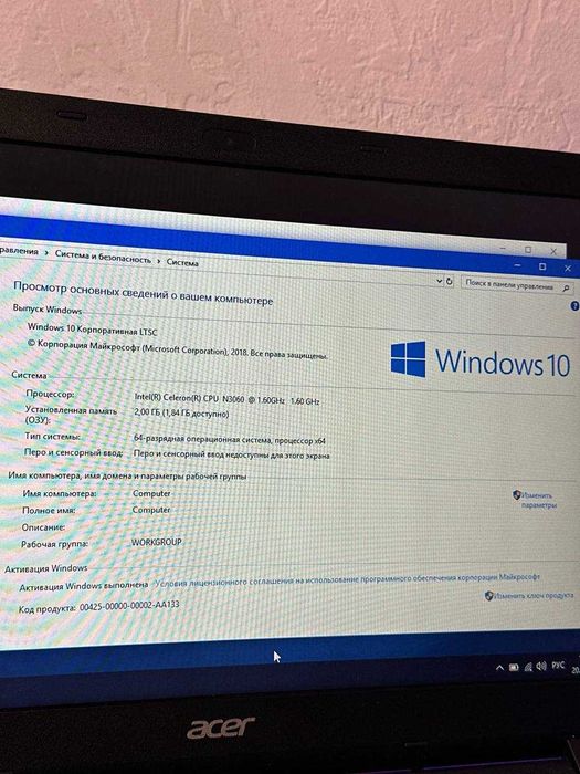 Ноутбук Acer intel Celeron CPU N3060/ 2Gb/ 128Gb ssd