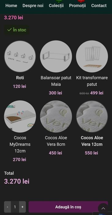 Patut bebelusi lemn masiv Nancy gri 0-6 ani + saltea cocos