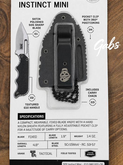 Малък тактически нож SOG Instinct Mini, неръждаема стомана 5CR15MOV, текстурирана G10 дръжка