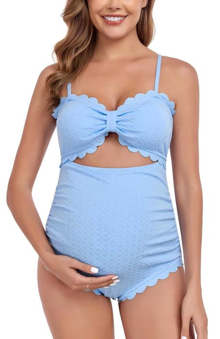 Цял бански костюм за бременни, цвят - светло син, размер: XL