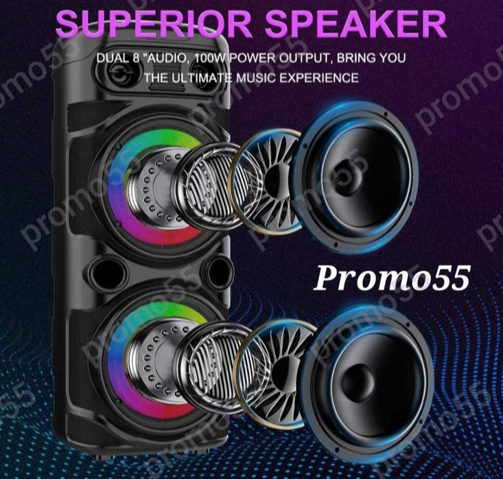 ПРОМО! Голяма Караоке Тонколона 16 инча 74см. с 2 Безжични Микрофона