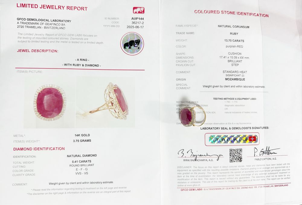 Inel din aur de 14k cu rubin natural 13.70 CT si diamant naturale