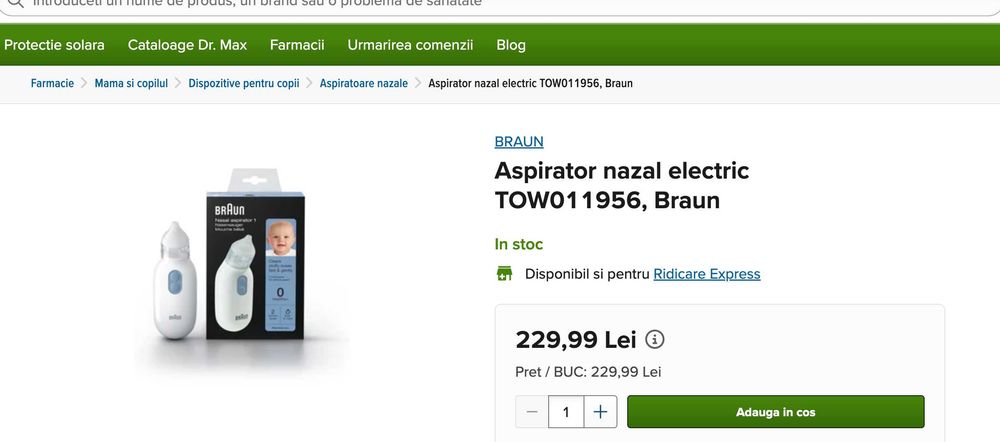 Aspirator Nazal electric Braun pentru bebelusi