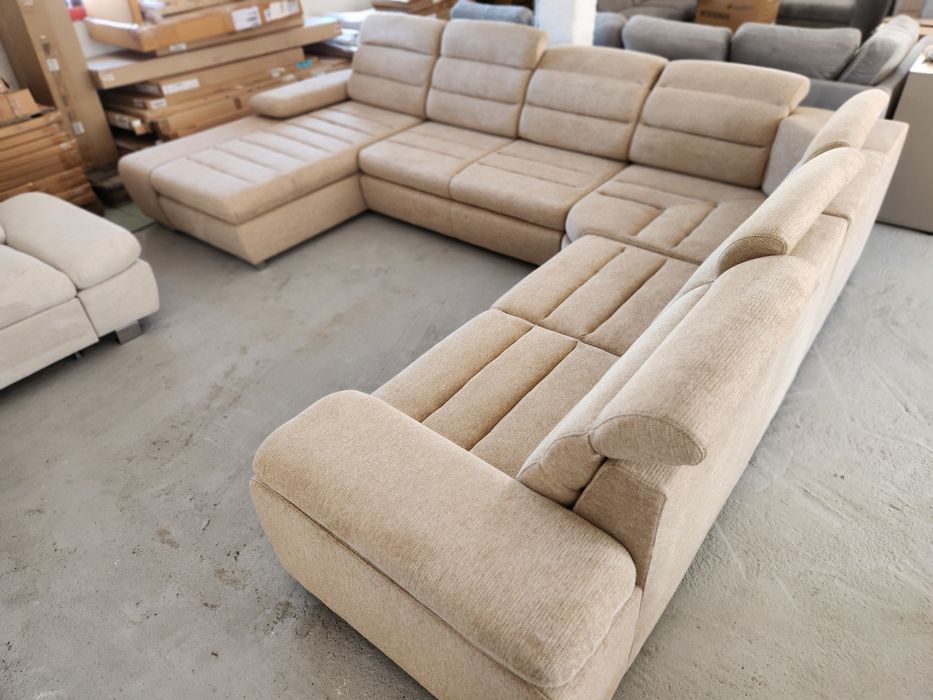 NOU Coltar U form, CAPPUCCINO/GRI, stofă, extensibil