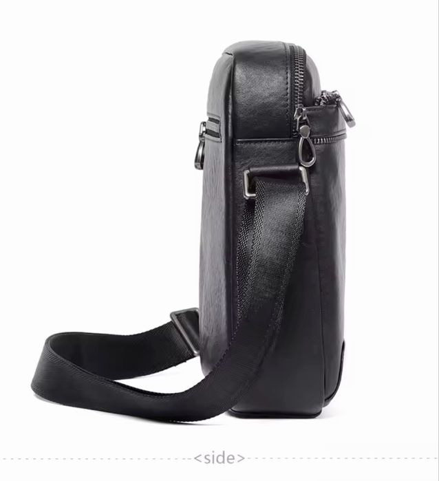 Мъжка елегантна дизайнерска чанта за през рамо /Черна естествена кожа!