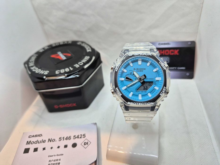 Ceas Sport Casio g shock ga 2100 BM jellyfish ,transparent BLUE CIEL , Nou,Garantie 2 ani