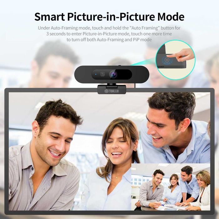 TOALLIN 4K уеб камера с WDR, AI автоматично кадриране, 5X увеличение