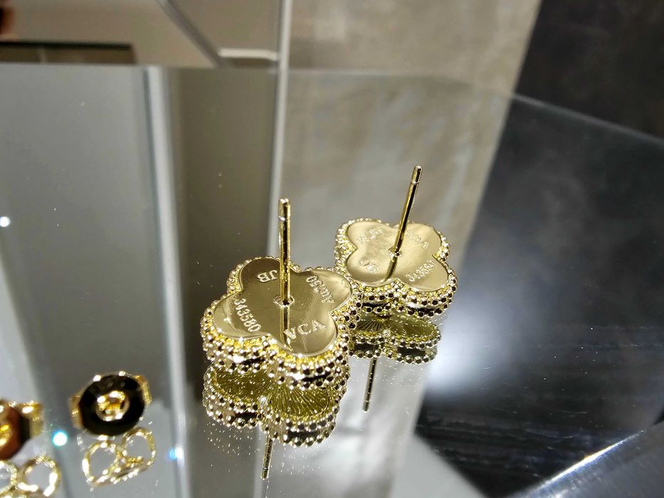 Van Cleef & Arpels VCA Gold Green Vintage Alhambra Clover Дамски Обеци