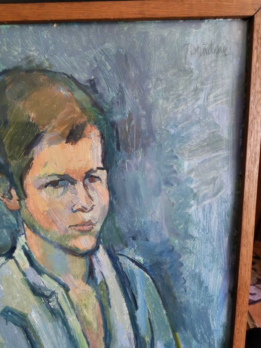Tablou Traian Brădean – Portret de tânăr, ulei pe carton, semnat