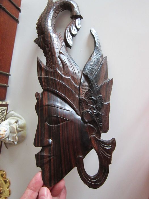 cadou rar Zeita Dewi Sri Bali 1960 decoratiune perete lemn abanos