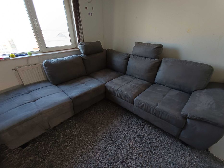 Canapea colțar extensibilă catifea, ladă depozitare