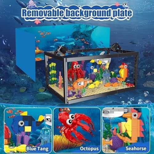 Нов Аквариум LEGO тип комплект с животни + LED светлина 8 в 1 играчка