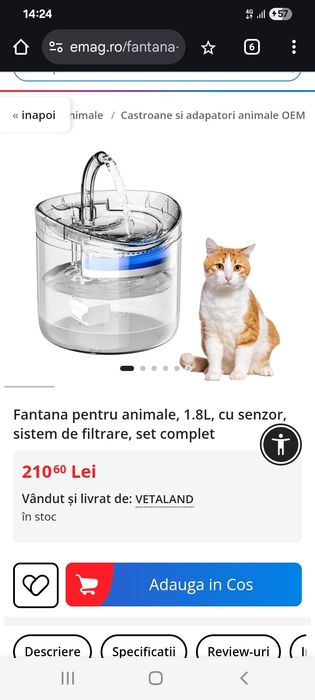 Fantana pentru animale 1.8L, cu senzor