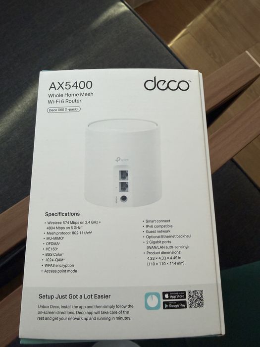 Безжична Wi-fi 6 Mesh система TP-Link Deco X60(1-pack), AX5400, Бяла