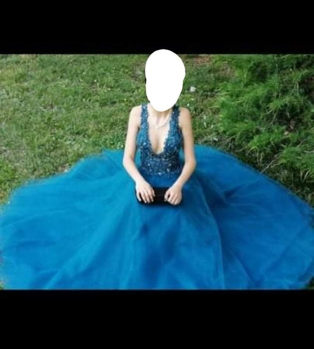 Синьо-зелена Бална Рокля