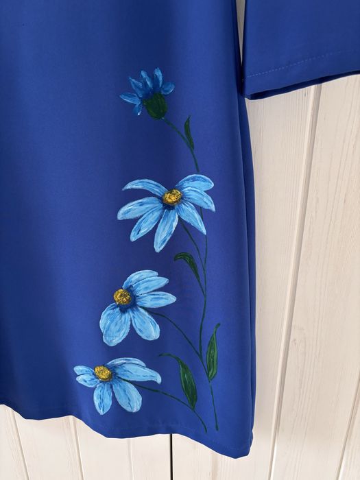 Rochie albastra, marimea S/M pictata manual