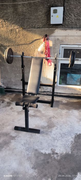 Скамья для жима + штанга блины