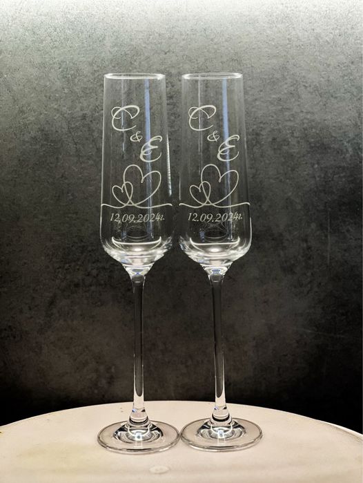 Гравирани кристални чаши за шампанско (ритуални чаши)