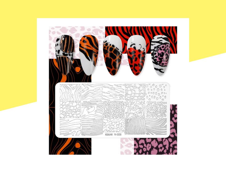 Метален шаблон за печат за нокти: дантела, животински принт