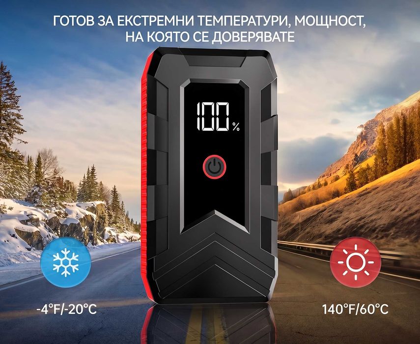 Джамп Стартер Бустер за кола 12V Jump Starter Booster Преносима стартерна батерия LED джъмпер