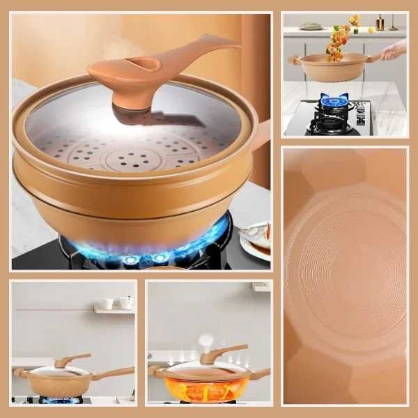 Уок Тиган 32 см, покритие MicroClay, пържене, варене, задушаване, пара