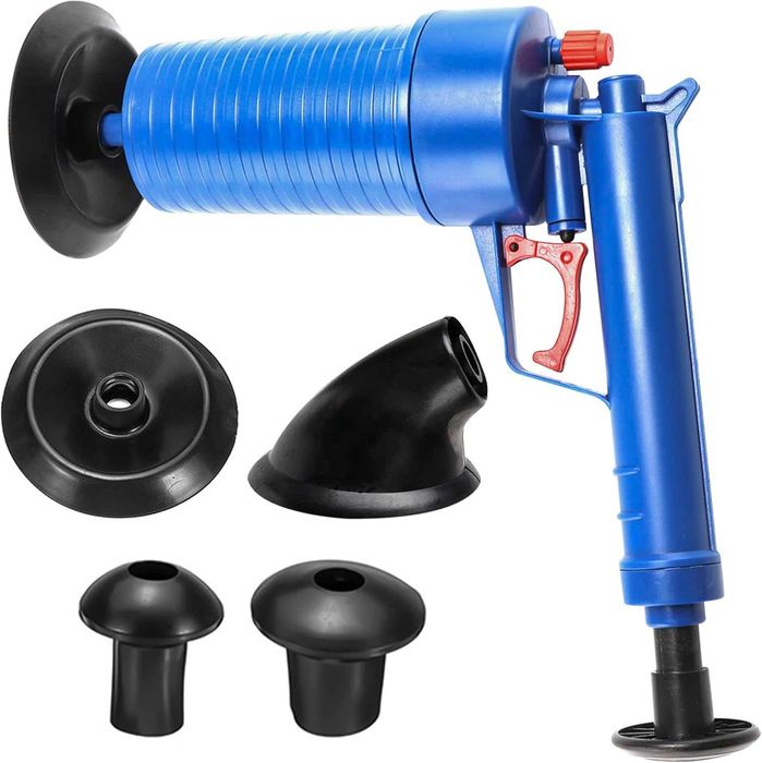 Pistol profesional cu presiune pentru desfundat tevi si WC 4 ventuze