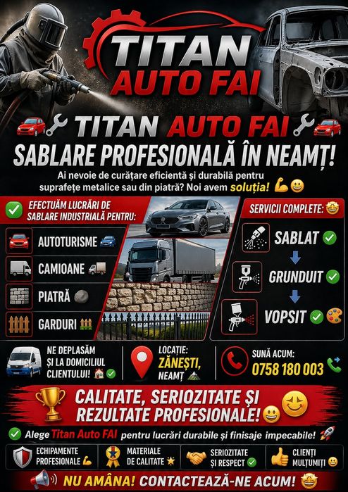 Servicii de  sablare autotursime camioane  utilaje poduri de fier  facem si deplasari