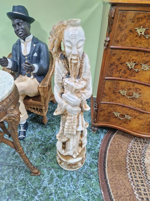 Уникална голяма антикварна китайска каменна фигура статуетка