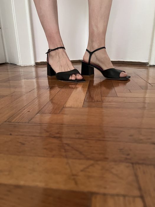 Sandale din piele naturală cu vârf pătrat, Y2K, chunky heel