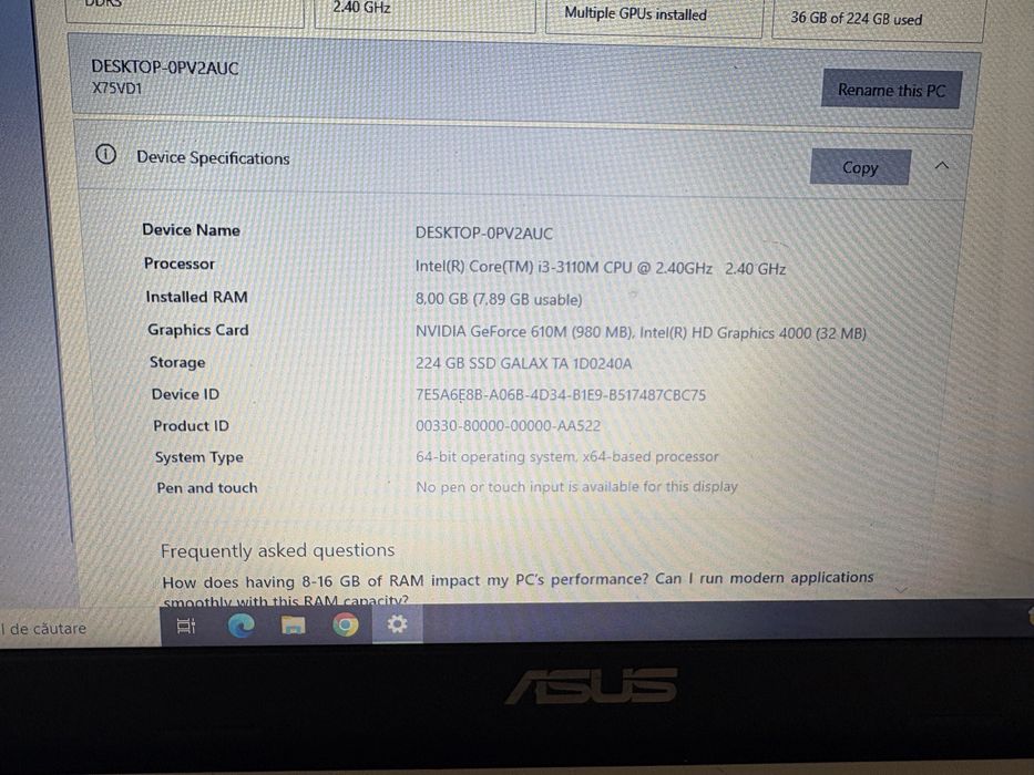 Laptop Asus ecran 17,3
