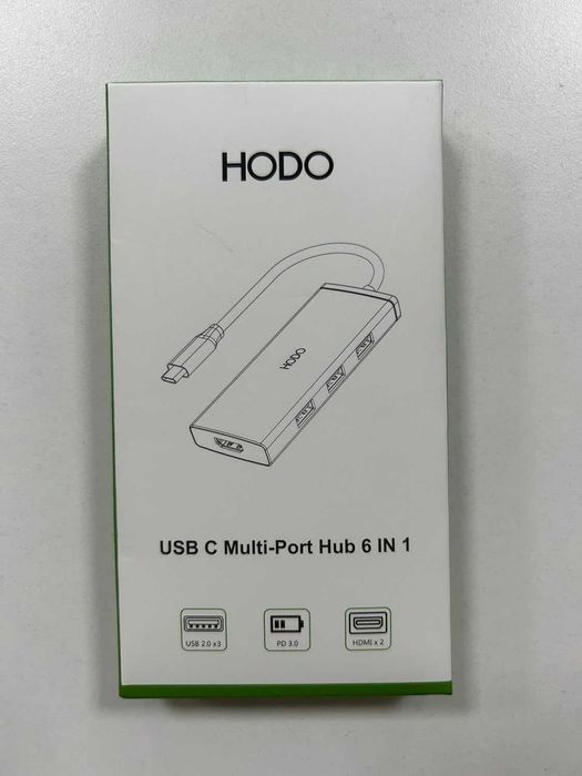 USB C към 2 HDMI адаптер за два монитора, 6 IN 1 докинг станция