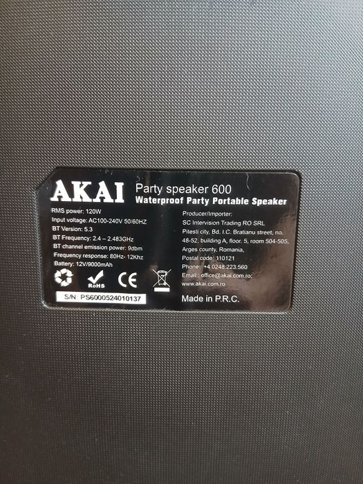 Boxă Portabilă AKAI Party Speaker 600 – 120W RMS | Aproape nouă