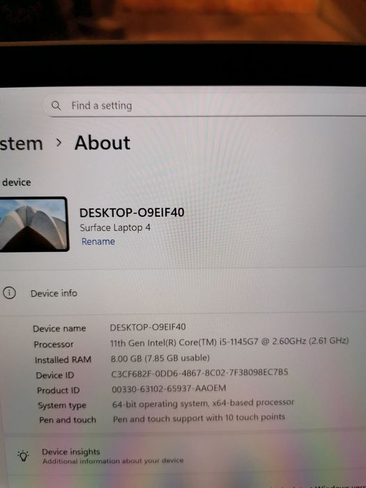 Microsoft Surface Laptop 4 I5-1145G7 8Gb 256gb 2K 15 inch touchscreen