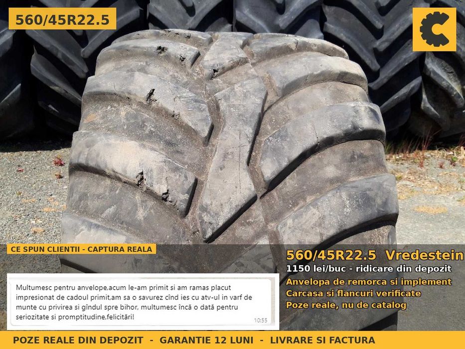 Cauciucuri Anvelope 560/45R22.5 560/45 R22.5 560/45-22.5 560 45 22.5 56045225 Vredestein Remorca Implement Flotatie SH Second Hand REDUCERE Oferta