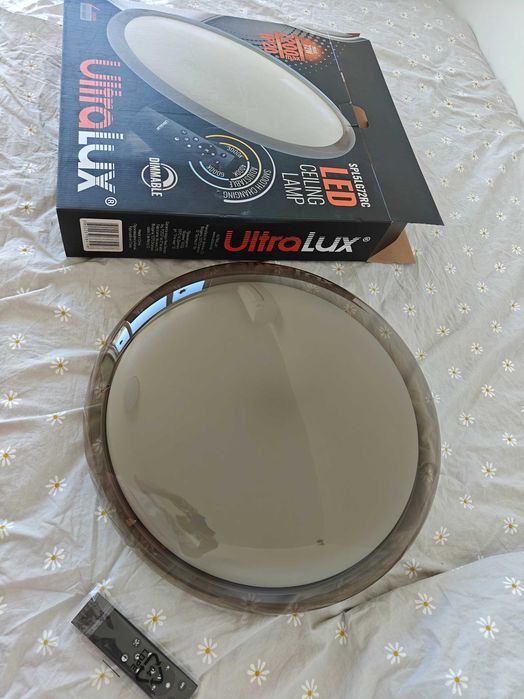 LED димираща CCT плафониера с дистанционно управление Ultralux Capri 72W IP20 опушен кварц