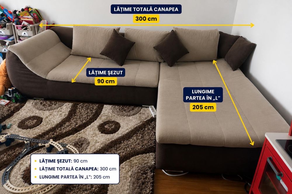 Canapea extensibila in forma de “L”