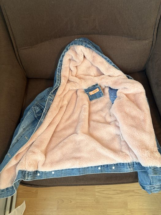 Geacă denim damă cu blană roz