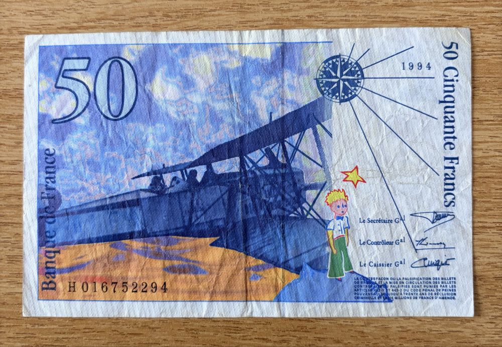 Bancnotă 50 Franci Franța 1994 - Micul Prinț / Saint-Exupéry
