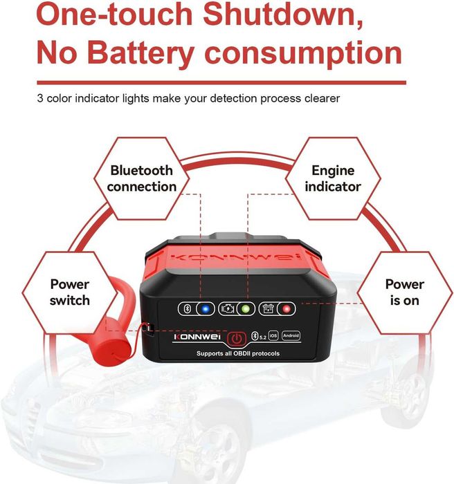 OBD2 диагностика KONNWEI KW906, Bluetooth 5.2 Android IOS съвместим OBDII