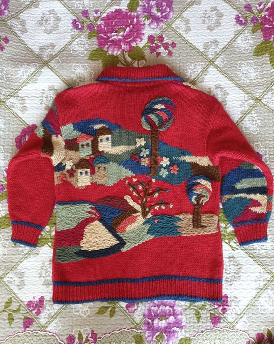 Cardigan lana traditional broderie rosu multicolor Dobrila