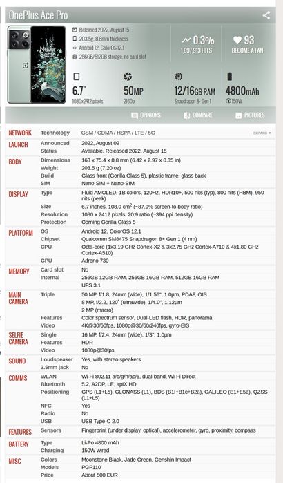 Telefon OnePlus 10 Ace Pro 512 GB jade green
